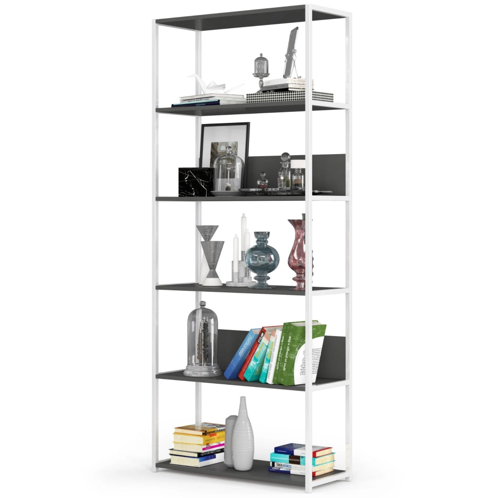 Scaffale stilo loft con ripiani in legno 80 cm Bianca 80 cm inserto frontale Grigio 80x32x192 cm