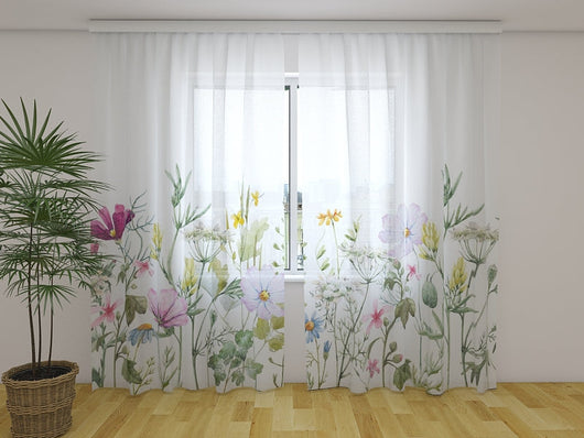 Tende con stampe meravigliosi fiori selvatici Misure: 2xL120xA220, Tessuto: Chiffon