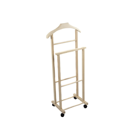 OWIJI Indossatore Appendiabiti Legno Faggio Rotelle Servo Muto Doppio Dimensioni 45 x 30 x 95 cm Appendiabiti Vestiti Camera Letto Cabina Armadio Unità: 1 Unita, Colore: Naturale