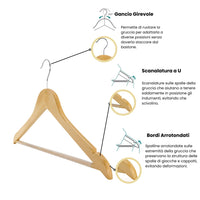 Grucce Appendiabiti Legno Naturale Universali Gancio Girevole Scanalature Spallina Barra Antiscivolo Bordi Arrotondati Salvaspazio Resistenti Leggere Uso Domestico Lavorativo Quantità: 60