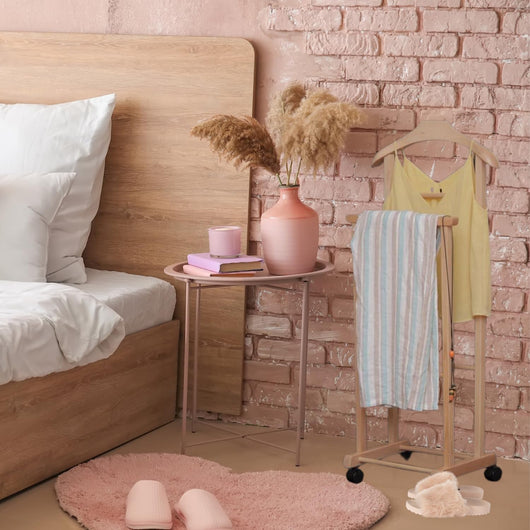 OWIJI Indossatore Appendiabiti Legno Faggio Rotelle Servo Muto Doppio Dimensioni 45 x 30 x 95 cm Appendiabiti Vestiti Camera Letto Cabina Armadio Colore: Naturale , Unità: 1 Unita