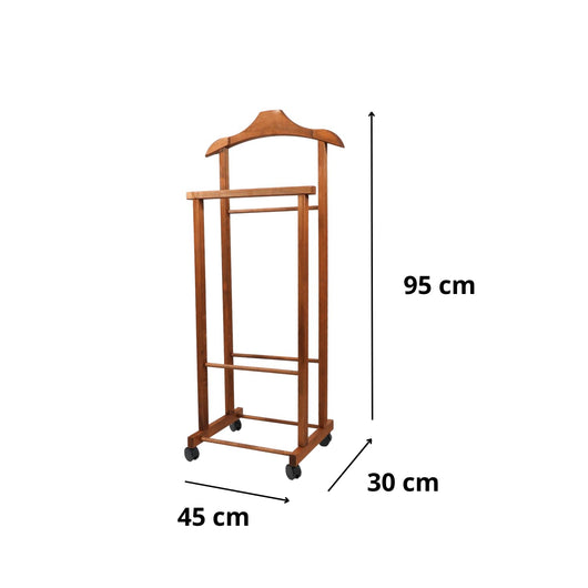 OWIJI Indossatore Appendiabiti Legno Faggio Rotelle Servo Muto Doppio Dimensioni 45 x 30 x 95 cm Appendiabiti Vestiti Camera Letto Cabina Armadio Unità: 1 Unità, Colore: Noce