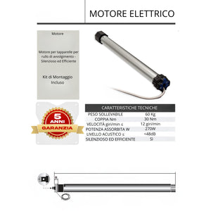 Motore Elettrico Tapparelle Avvolgibile Silenzioso 270W Kit Montaggio Completo Casa Ufficio Quantità: 1 Unita, NM: 20