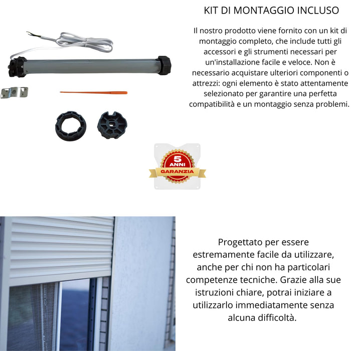 Motore Elettrico Tapparelle Avvolgibile Silenzioso 270W Kit Montaggio Completo Casa Ufficio Quantità: 1 Unita, NM: 50