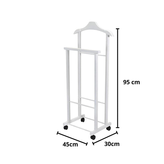 OWIJI Indossatore Appendiabiti Legno Faggio Rotelle Servo Muto Doppio Dimensioni 45 x 30 x 95 cm Appendiabiti Vestiti Camera Letto Cabina Armadio Unità: 1 Unità, Colore: Bianco