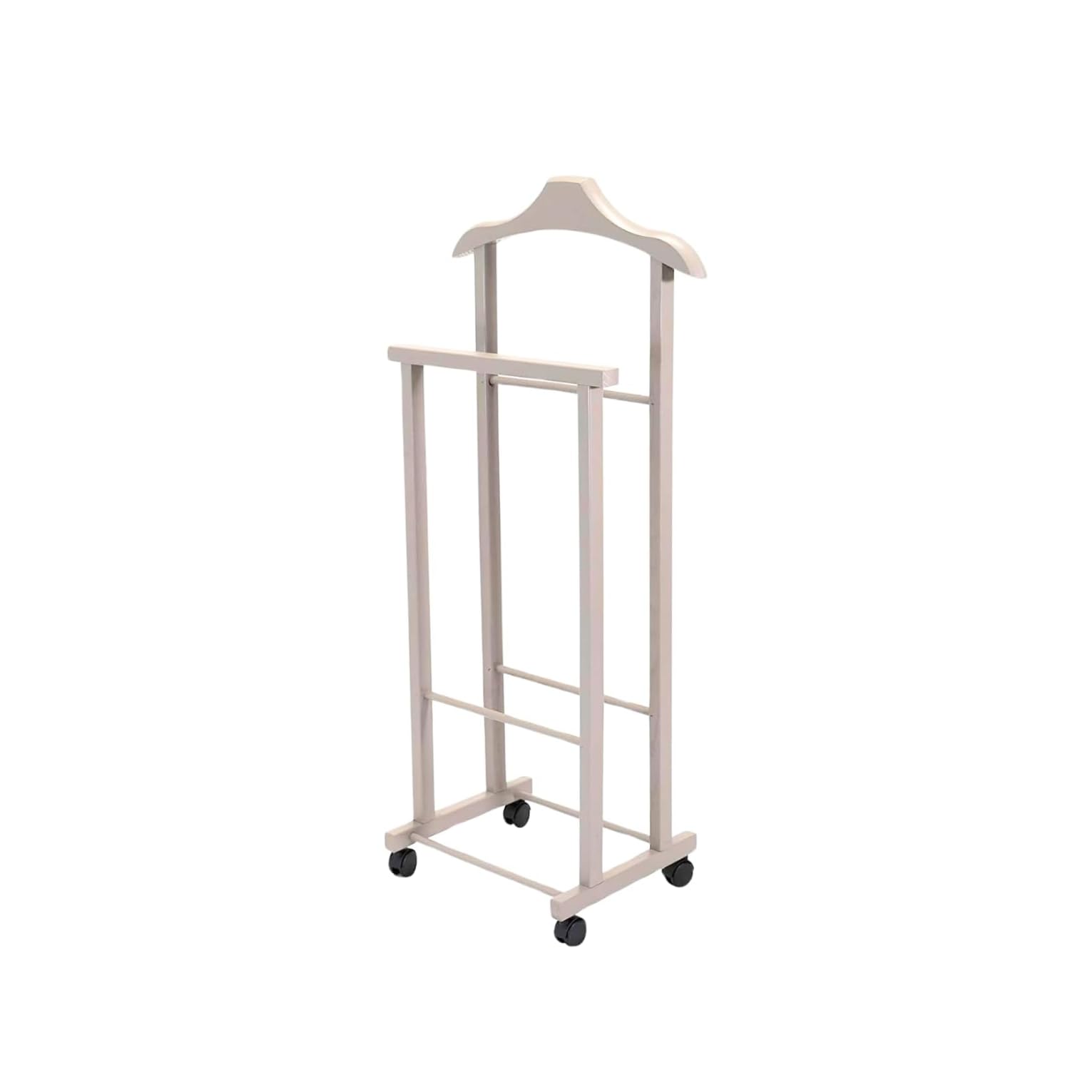 OWIJI Indossatore Appendiabiti Legno Faggio Rotelle Servo Muto Doppio Dimensioni 45 x 30 x 95 cm Appendiabiti Vestiti Camera Letto Cabina Armadio Colore: Grigio, Unità: 1 Unità