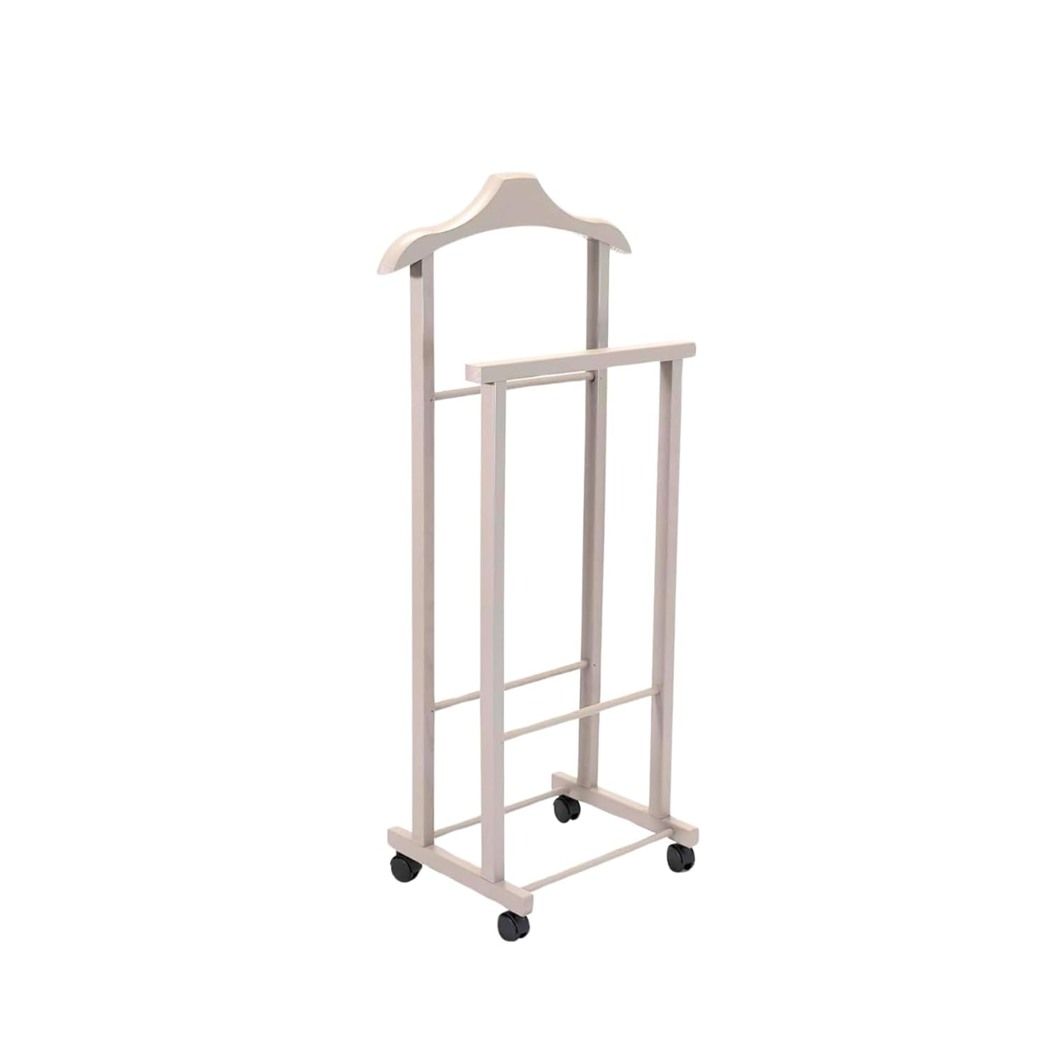 OWIJI Indossatore Appendiabiti Legno Faggio Rotelle Servo Muto Doppio Dimensioni 45 x 30 x 95 cm Appendiabiti Vestiti Camera Letto Cabina Armadio Colore: Grigio, Unità: 1 Unità