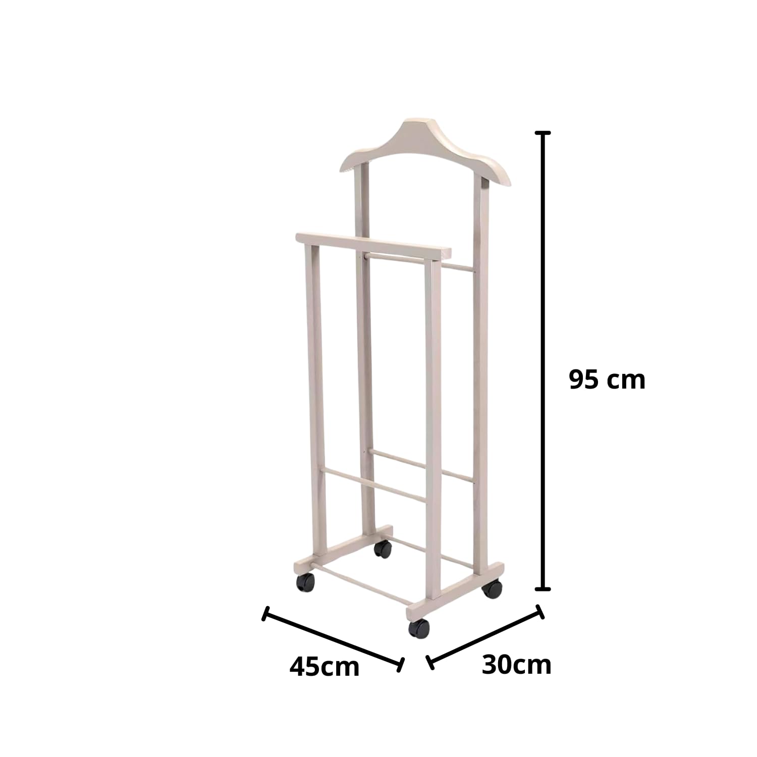 OWIJI Indossatore Appendiabiti Legno Faggio Rotelle Servo Muto Doppio Dimensioni 45 x 30 x 95 cm Appendiabiti Vestiti Camera Letto Cabina Armadio Colore: Grigio, Unità: 1 Unità