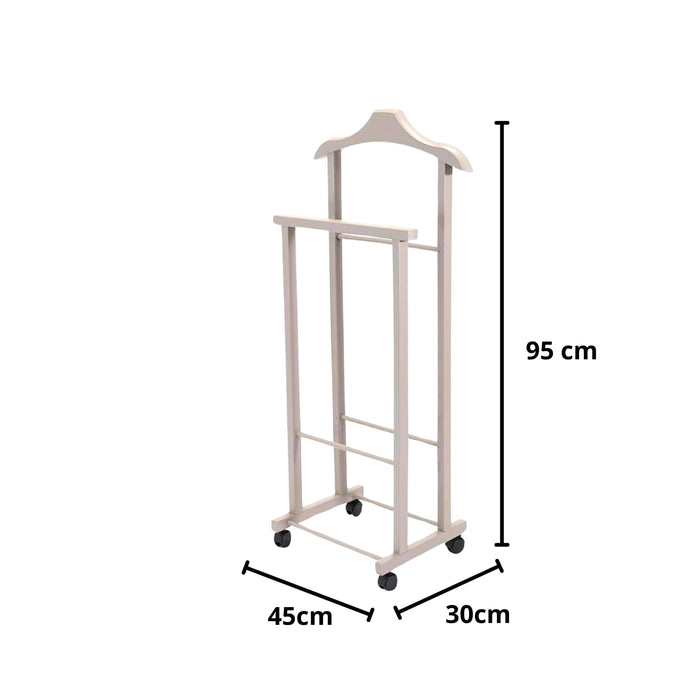 OWIJI Indossatore Appendiabiti Legno Faggio Rotelle Servo Muto Doppio Dimensioni 45 x 30 x 95 cm Appendiabiti Vestiti Camera Letto Cabina Armadio Colore: Grigio, Unità: 1 Unità