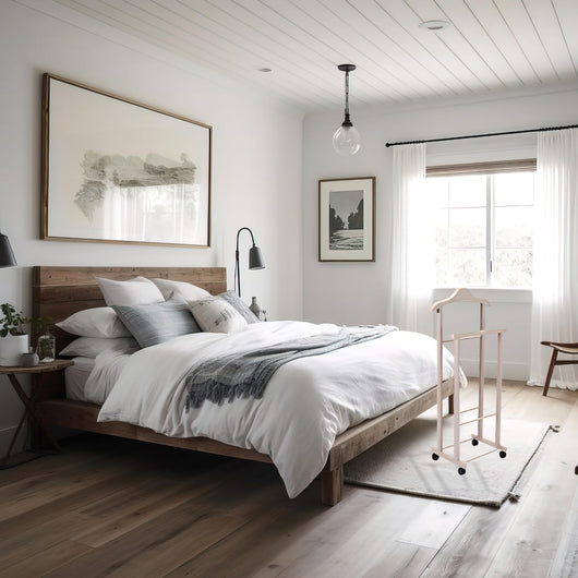 OWIJI Indossatore Appendiabiti Legno Faggio Rotelle Servo Muto Doppio Dimensioni 45 x 30 x 95 cm Appendiabiti Vestiti Camera Letto Cabina Armadio Unità: 1 Unità, Colore: Grigio