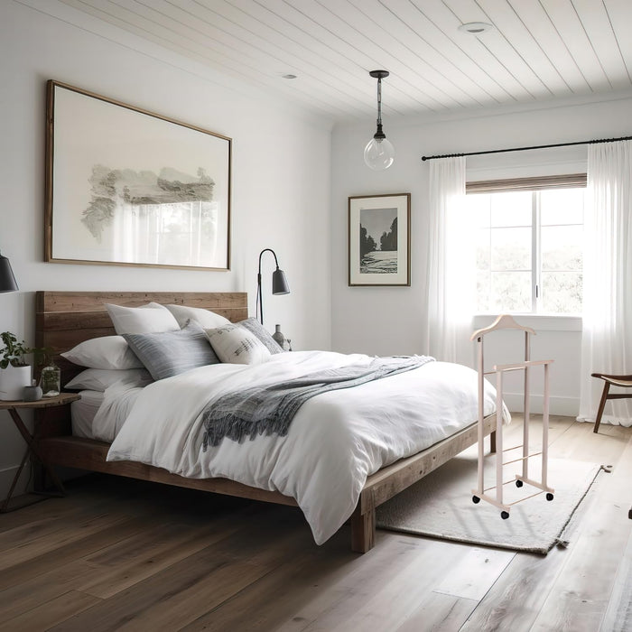 OWIJI Indossatore Appendiabiti Legno Faggio Rotelle Servo Muto Doppio Dimensioni 45 x 30 x 95 cm Appendiabiti Vestiti Camera Letto Cabina Armadio Colore: Grigio, Unità: 1 Unità