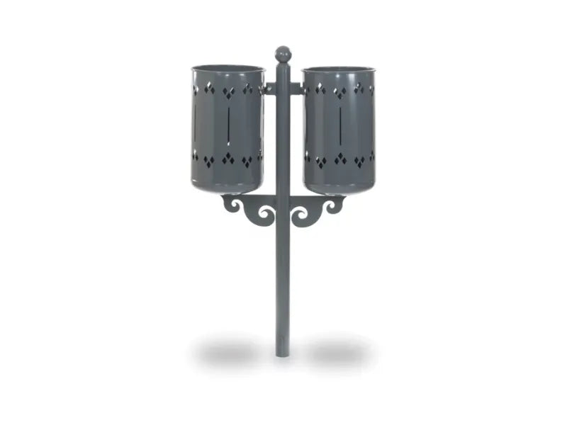 Cestino Old Style Double 576 Giochipark acciaio zincato verniciato A~75x52h - RAL 7011 - Da interrare