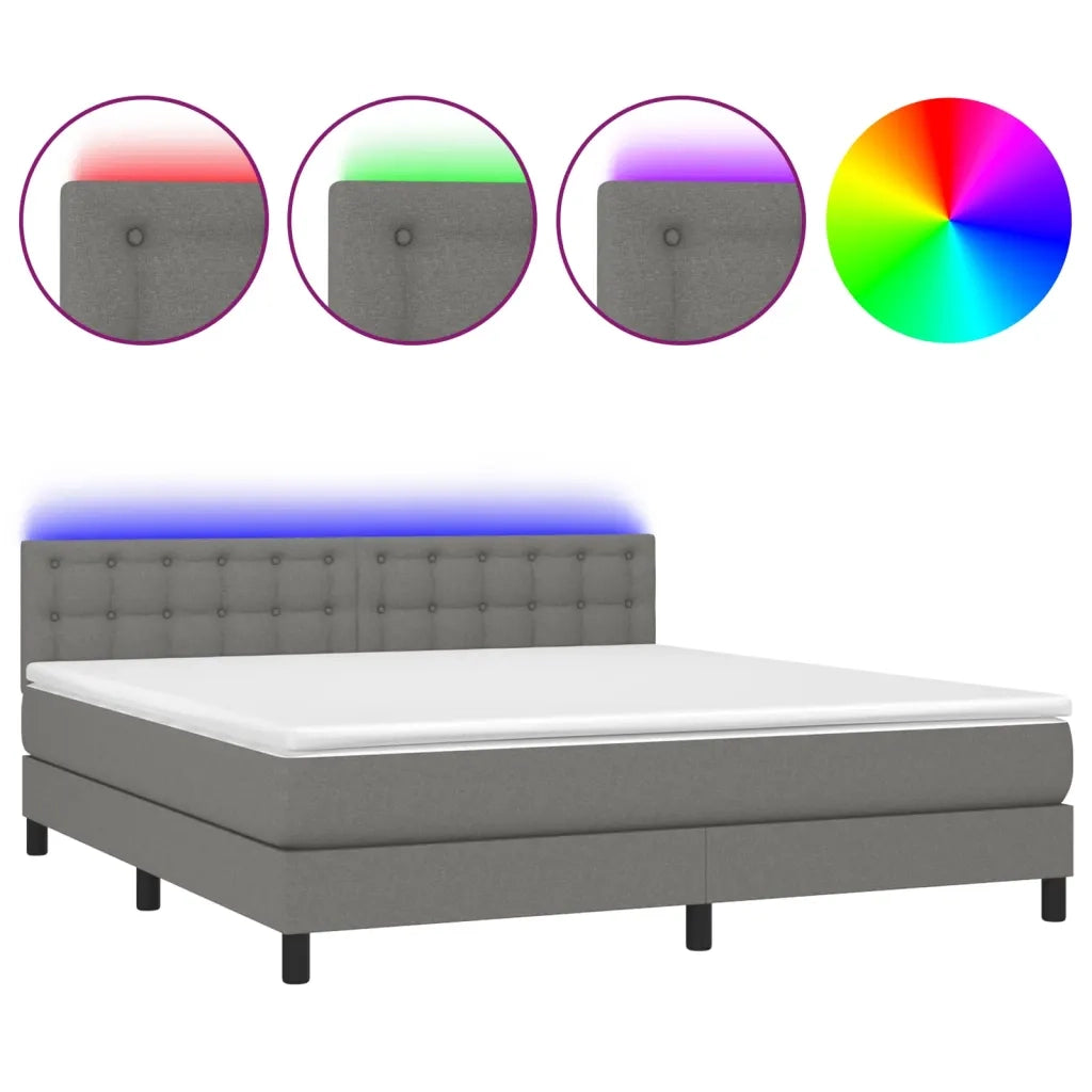 Letto a Molle Materasso e LED Grigio Scuro 180x200cm in Tessuto 3133494