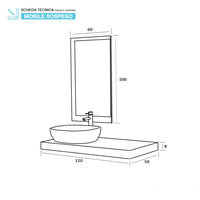 COMPOSIZIONE BAGNO CM.120X50 COLORE CEMENTO CON CIOTOLA IN CERAMICA DA CM.60