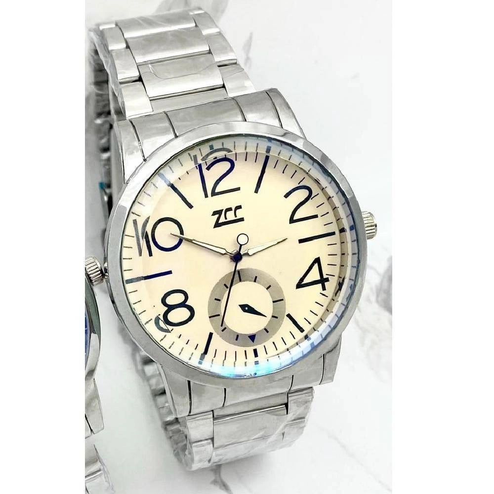 Trade Shop - Orologio Polso Zcc Uomo Analogico Acciaio Silver Crono Elegante Quadrante Dorato -