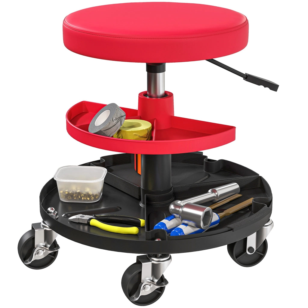 Sgabello da Lavoro Girevole con Ruote ¨C zephmum ¨C Altezza Regolabile 40-51 cm, Rosso