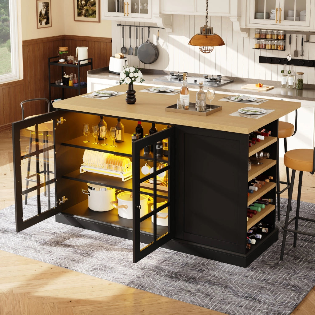 Tavolo da pranzo pieghevole con 1 cassetto; portabottiglie inclinato e luce LED; per cucina e soggiorno