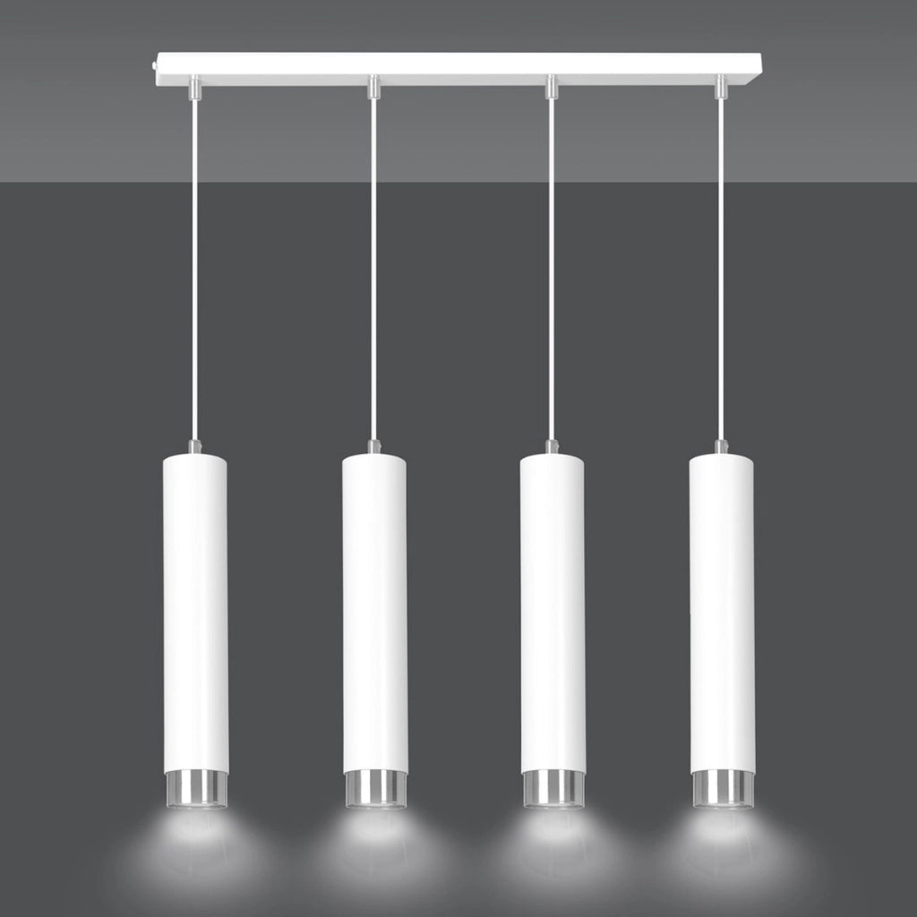 Lampada a sospensione KIBO in acciaio bianco con dettagli cromo
