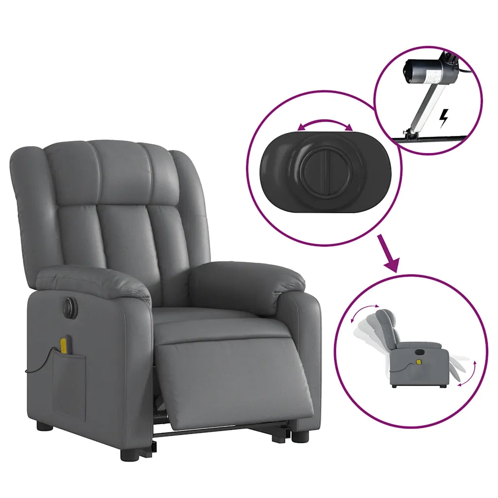 Poltrona Alzapersona Elettrica Reclinabile Grigio in Similpelle 3205288