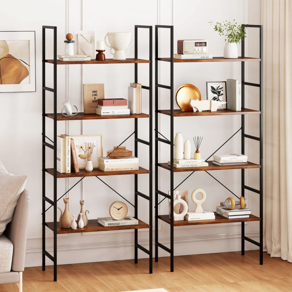 Libreria a 5 ripiani scaffale alto 160cm con mensole industriali e struttura in metallo, Libreria organizzatore moderno rustico-Librerie