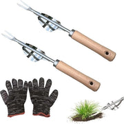 Strumento per la rimozione delle erbacce manuale 2 pezzi - Acciaio inossidabile - Accessori per giardino con guanti - Ideale regalo per giardinieri
