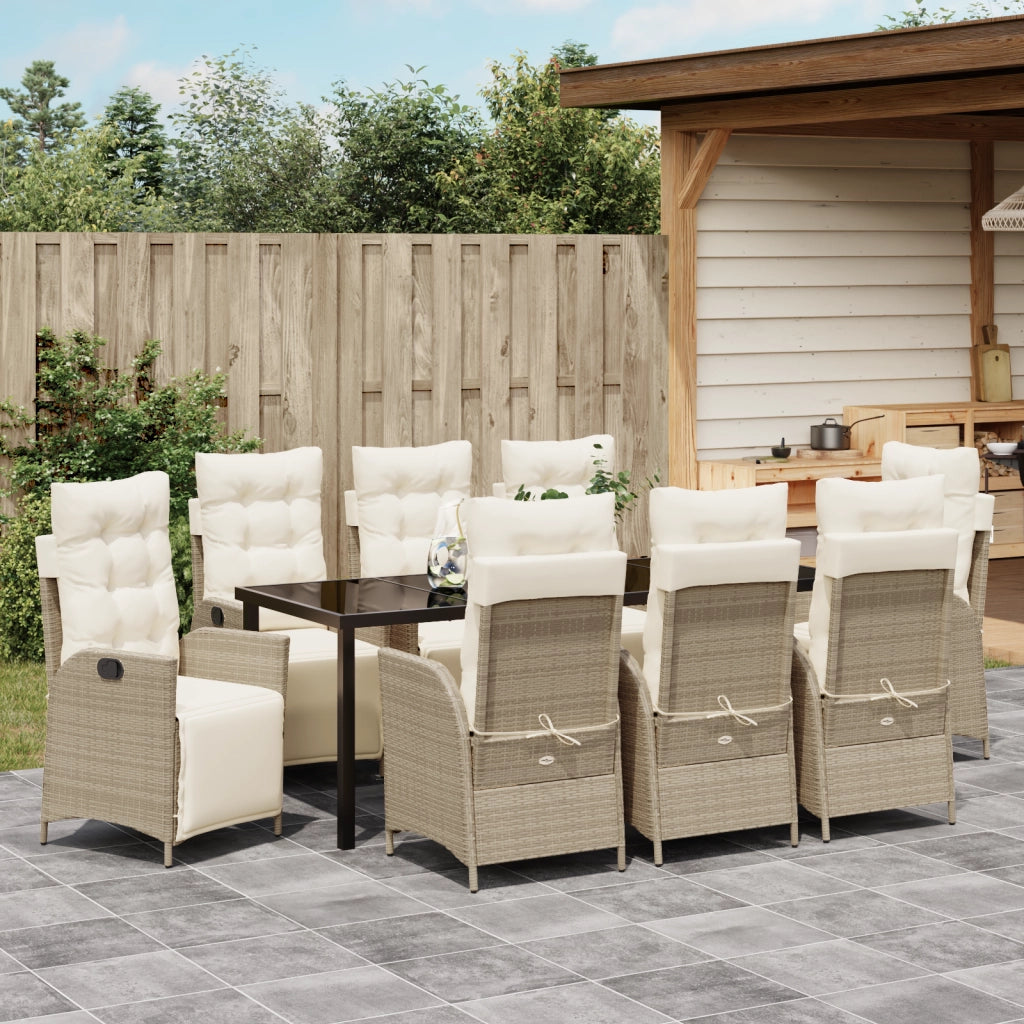 Set da Pranzo da Giardino 9 Pezzi Beige Rattan