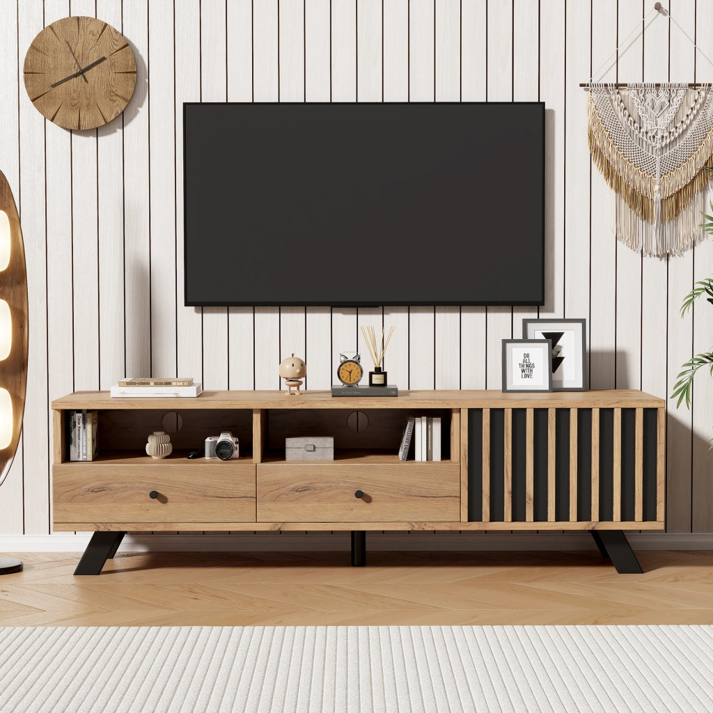 MOBILE TV 150 x 38 x 44 cm in truciolare effetto legno naturale e nero