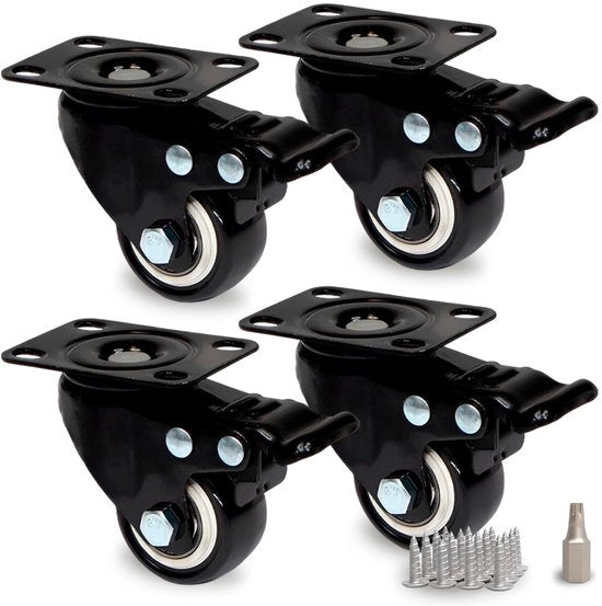 Set di ruote per mobili da 4 pezzi 40mm - piccole ruote con sterzo fino a 60 kg per ruota ruote pesanti con freno - ruote di trasporto senza spigoli e silenziose per mobili da pallet