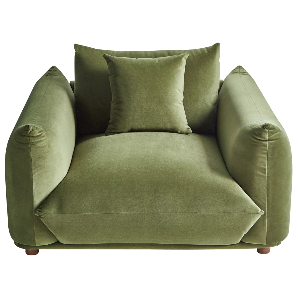 Poltrona velluto verde Gambe di legno morbide Stile moderno arredamento scandinavo