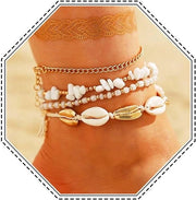 Accessori per piedi con conchiglie, set da 4 pezzi, in oro, per donne e ragazze, con chiusura adattabile, per il mare