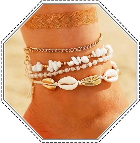 Accessori per piedi con conchiglie, set da 4 pezzi, in oro, per donne e ragazze, con chiusura adattabile, per il mare