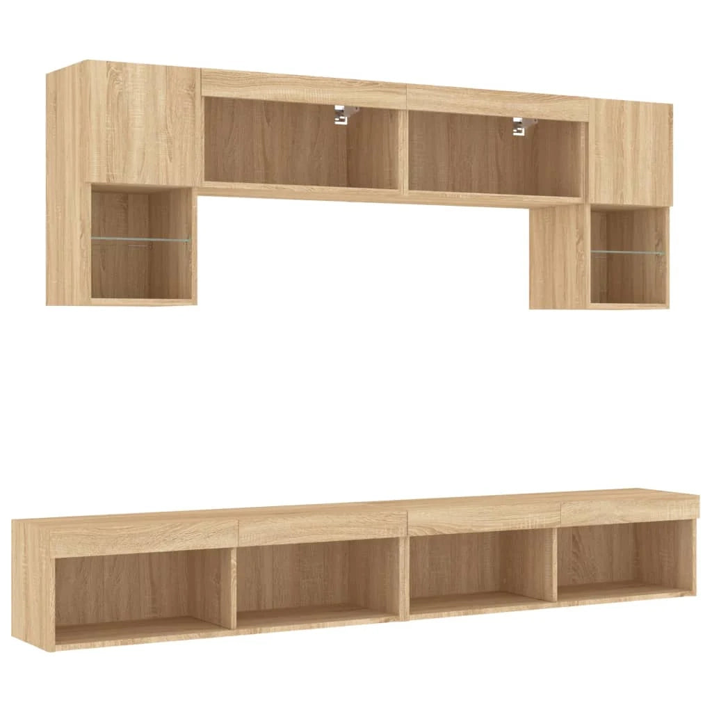 Mobile TV multimediale scaffale TV credenza mobile TV sala da pranzo soggiorno camera da letto con illuminazione a LED 6 pezzi legno ingegnerizzato rovere Sonoma marrone 02_0029454