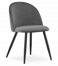 Valora Bello Chair in velluto grigio scuro con gambe nere, set da 2