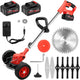 Decespugliatore Elettrico a Batteria con Ruote, Tagliabordi a Batteria 48v, Tagliabordi a Batteria Testata Regolabile e Maniglia Telescopica Testa Girevole 90° per Il Taglio di Giardini