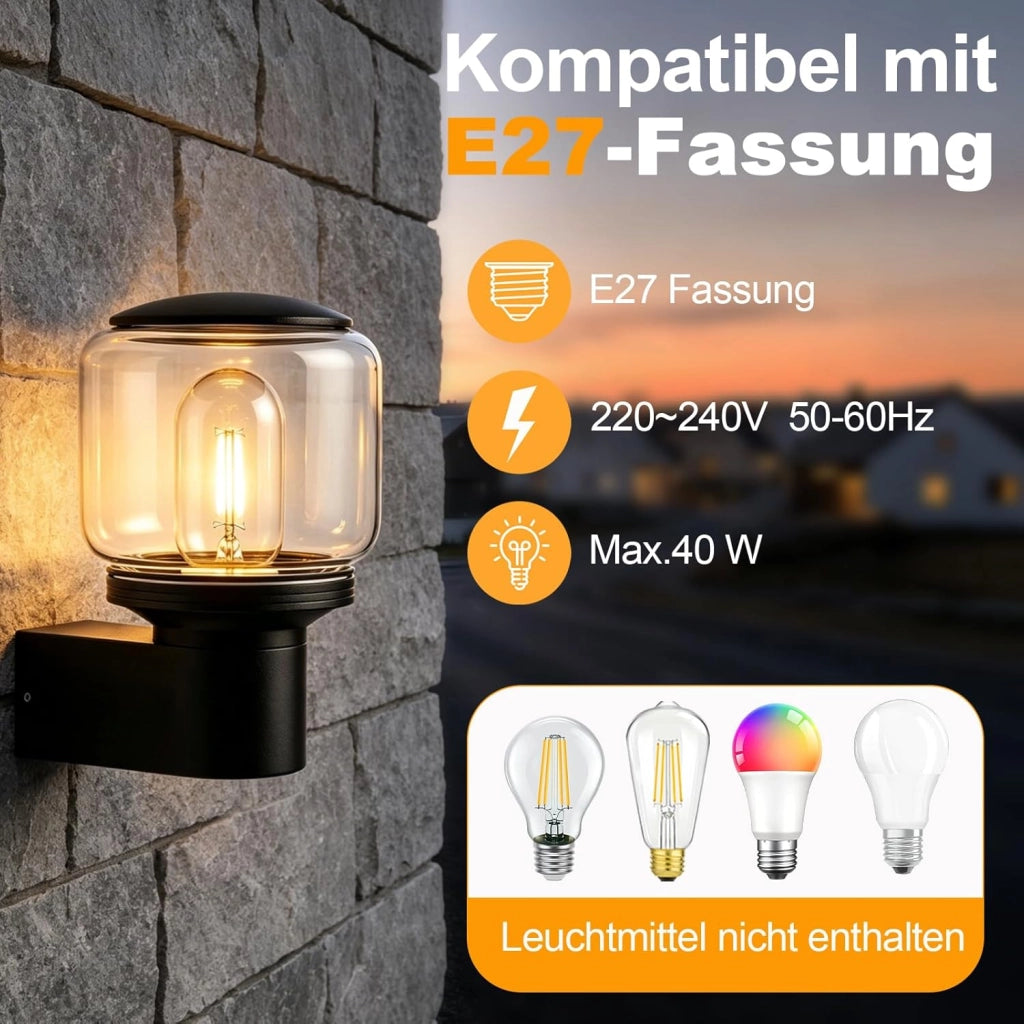 ZMH Lampada da Esterno Interno E27 Max 40W Nero per Terrazza Balcone/Parete Giardino Senza Lampadina