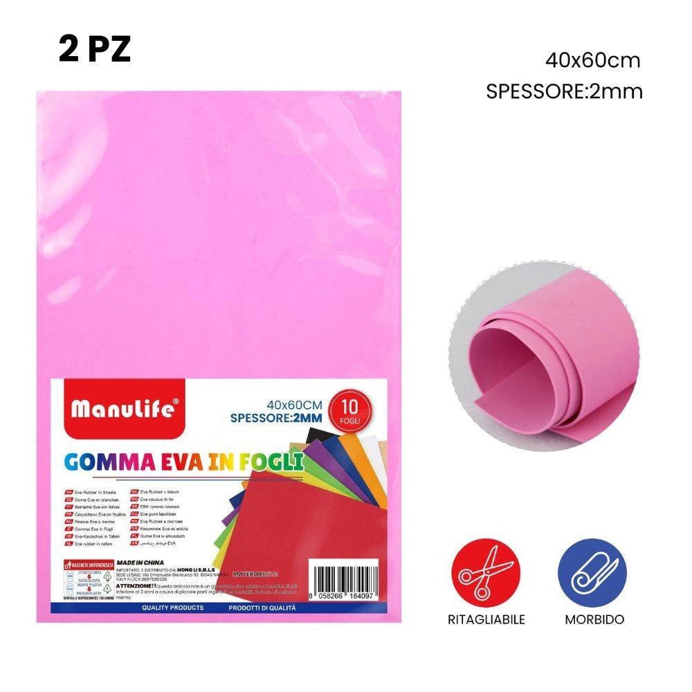 Trade Shop - 12pz Fogli In Gomma Eva Colore Rosa Materiale Alta Qualità 40x60cm Spessore 2mm -