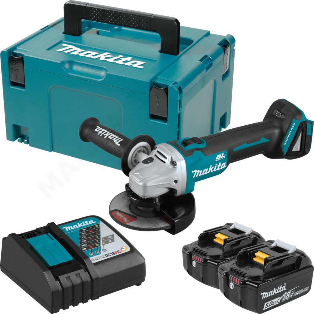 Smerigliatrice a batteria Makita disco 125mm brushless 2 batterie 5 ah DGA504RTJ