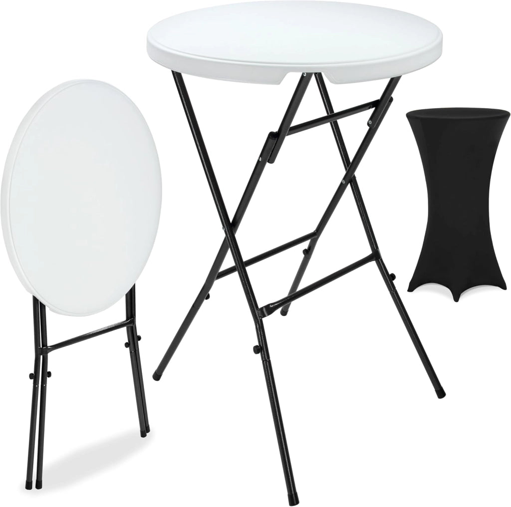 ® Tavolo Alto da Bar Ø 72cm con Copritavolo Pieghevole Altezza 110cm Interno Esterno Rotondo Giardino Feste Bistrot Metallo
