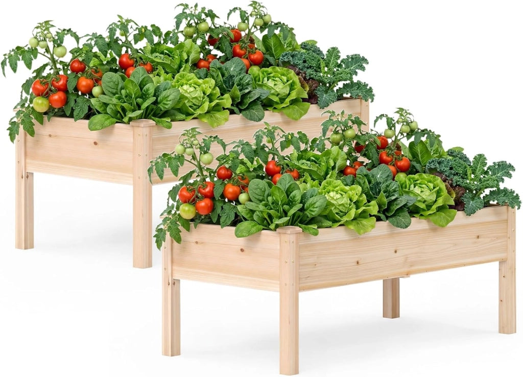 Letto da Giardino Rialzato con Gambe, Fioriera Elevata in Legno di Abete per Verdure, Fiori e Erbe, Aiuola Rialzata da Esterno ed Interno per Balcone, Giardino e Patio (1)
