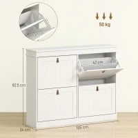Scarpiera per 20 paia, con 4 cassetti ribaltabili e ripiani regolabili, 105x24x82,5 cm, Bianco