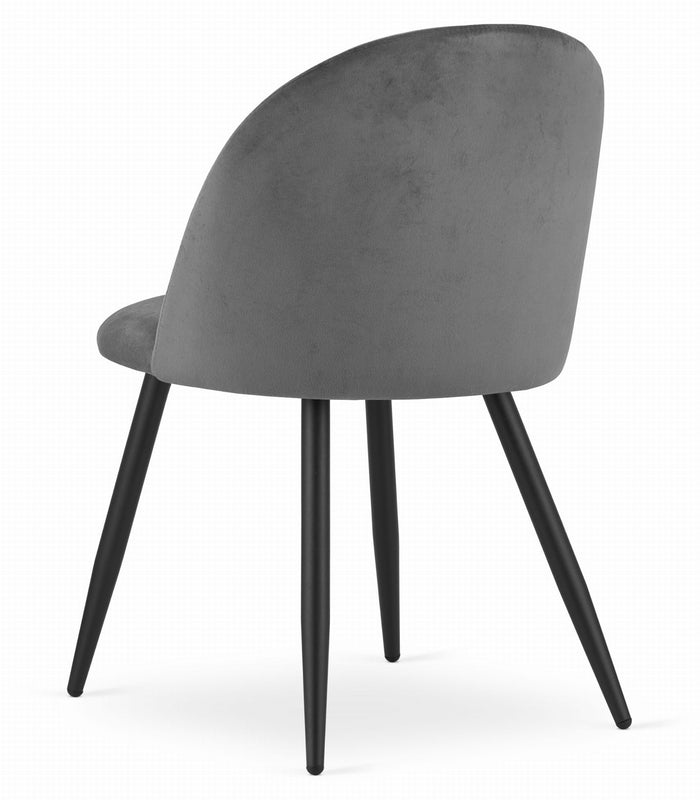 Valora Bello Chair in velluto grigio scuro con gambe nere, set da 2