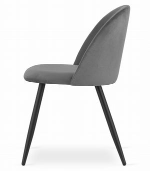 Valora Bello Chair in velluto grigio scuro con gambe nere, set da 3