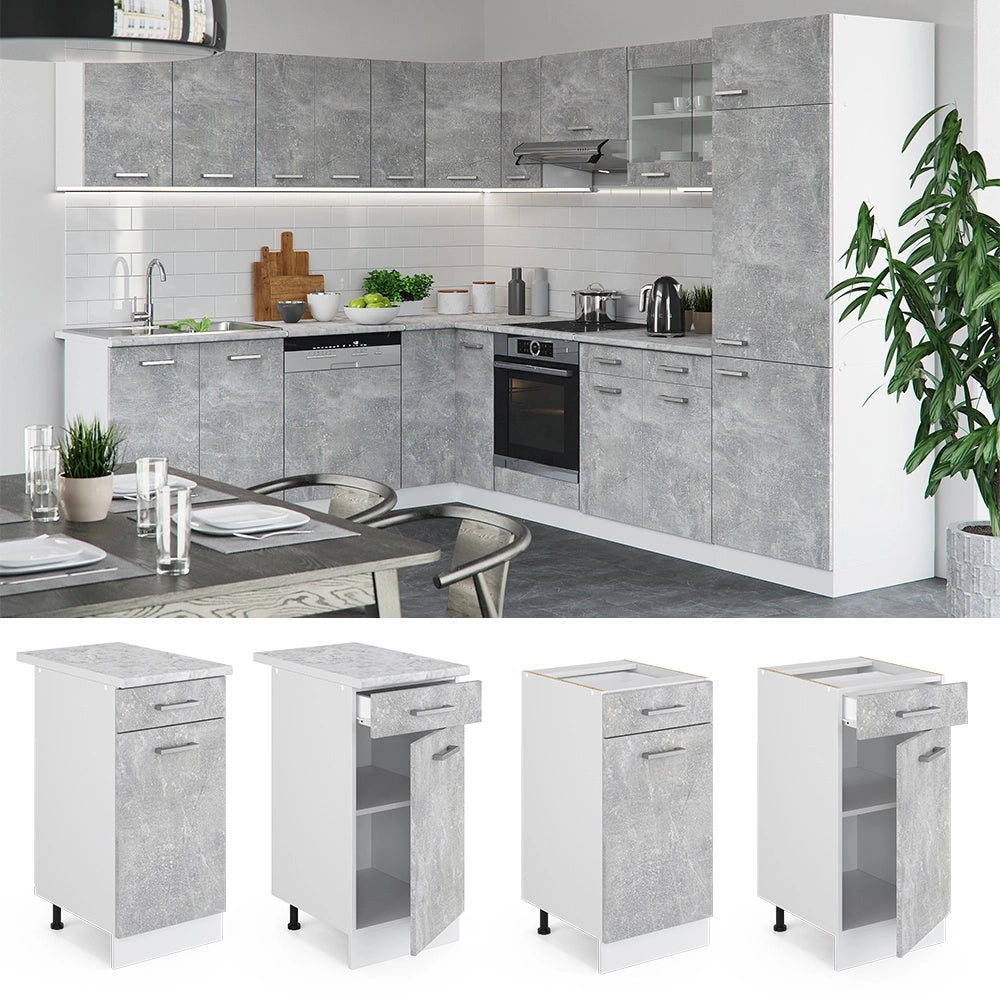Mobiletto base per cucina R-Line Calcestruzzo/Bianco 40 cm, PL Marmo Vicco