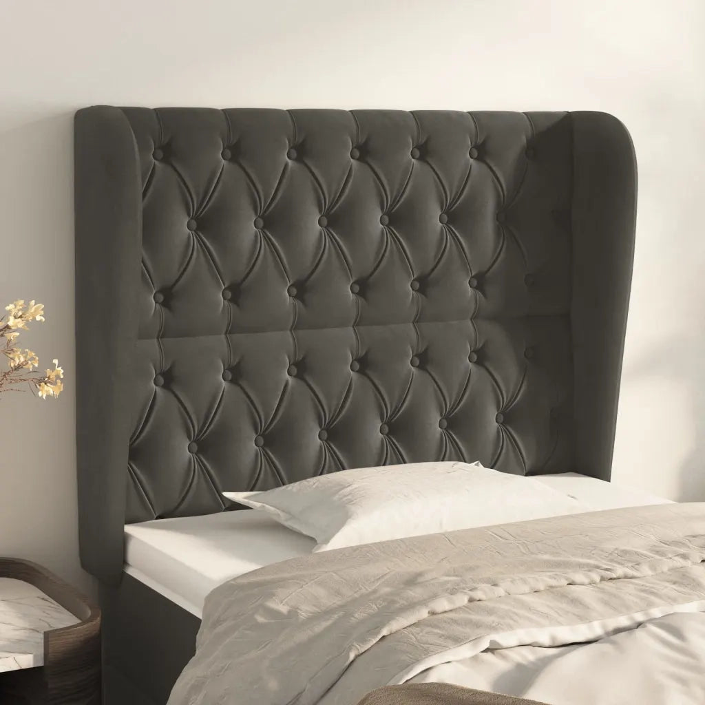 Testiera | Testata ad Orecchio GrigioScuro 103x23x118/128cm in Velluto