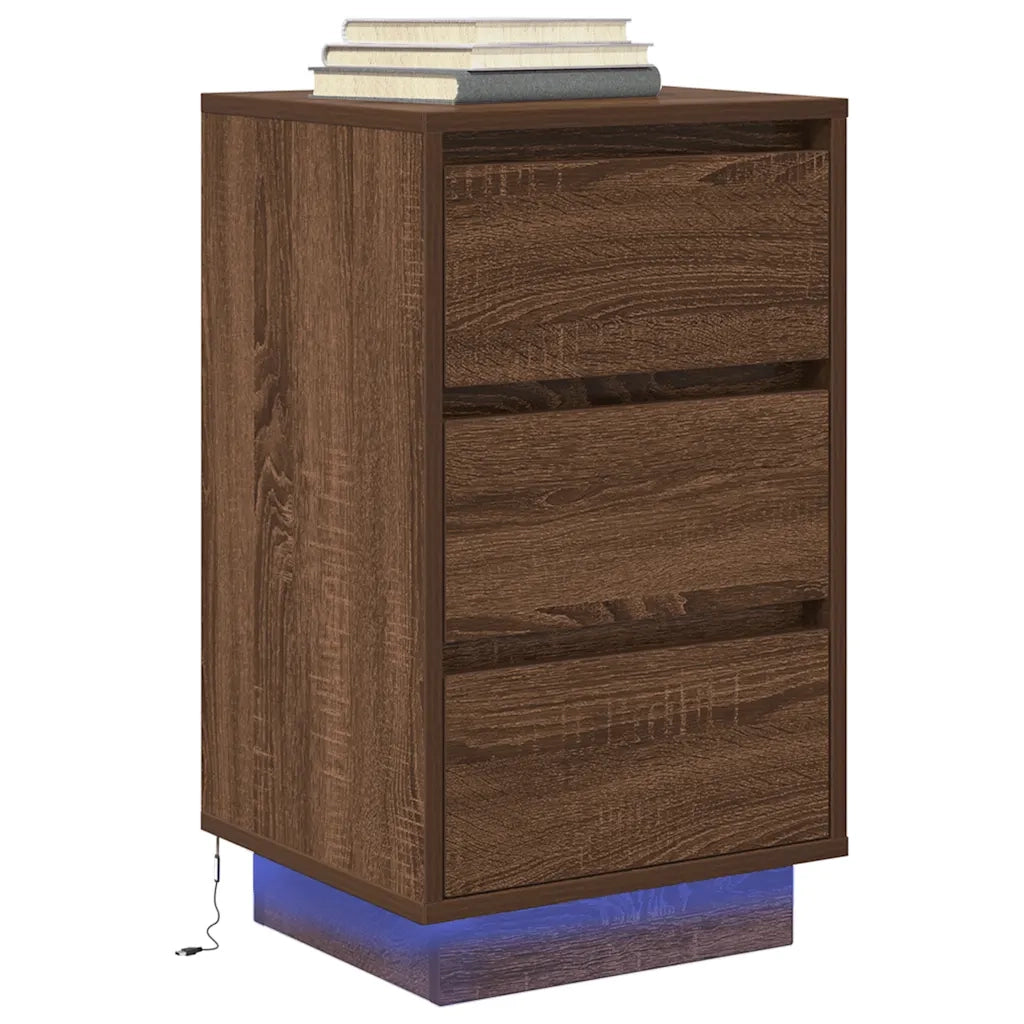 Comodino con Luci LED Rovere Marrone 38x34x65 cm