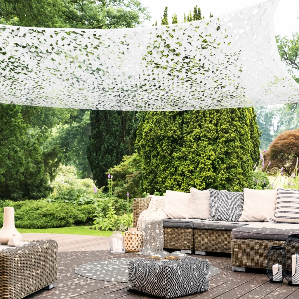 IDMarket - Tenda a vela parasole rettangolare design mimetico 4x6 M bianco
