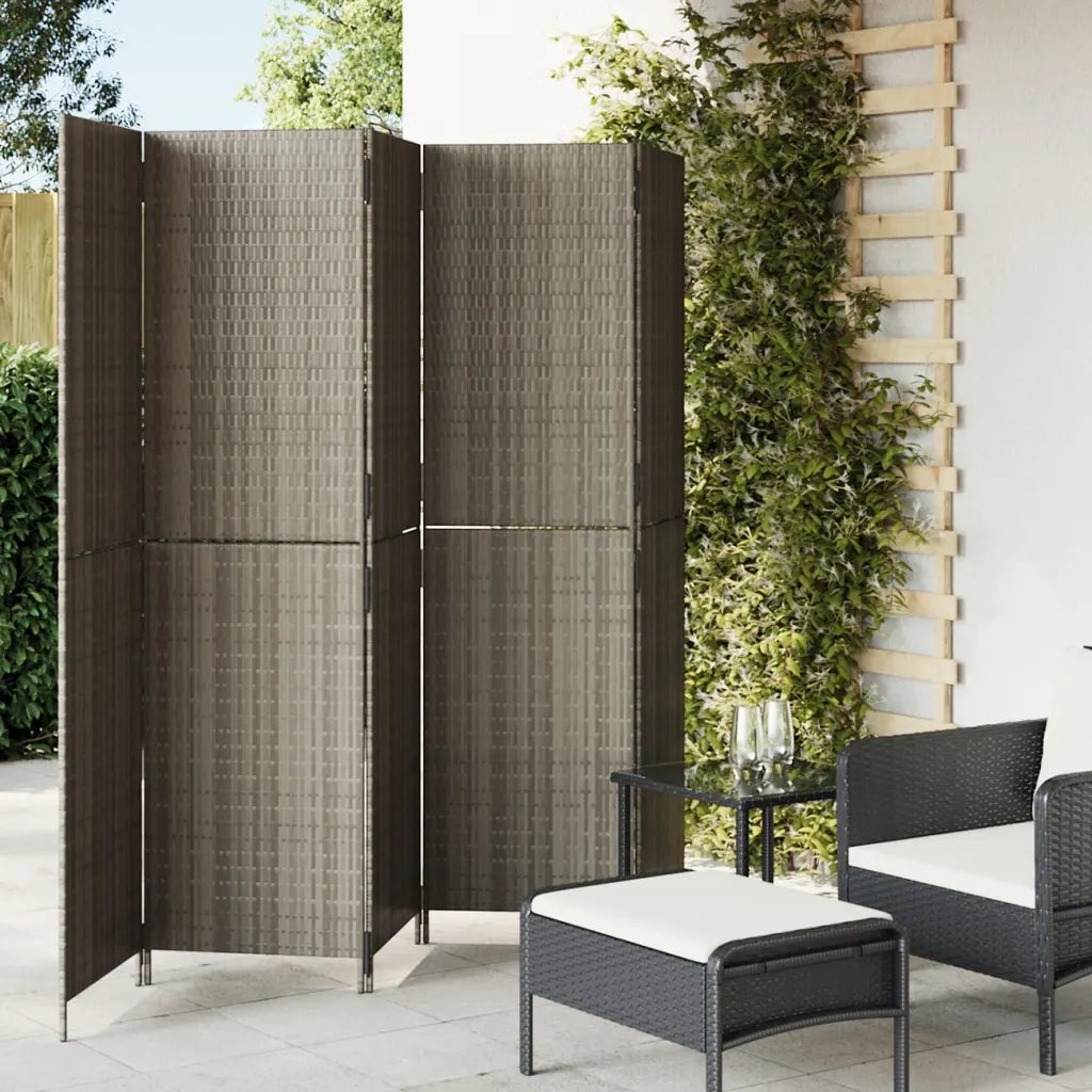 Divisorio per Ambienti | Divider per stanze | Paravento a 5 Pannelli Grigio in Polyrattan