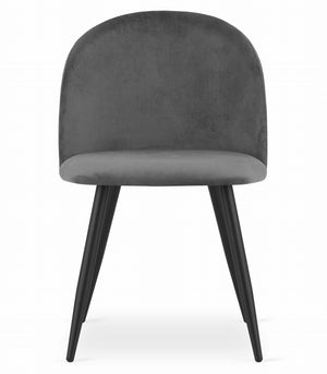 Valora Bello Chair in velluto grigio scuro con gambe nere, set da 4