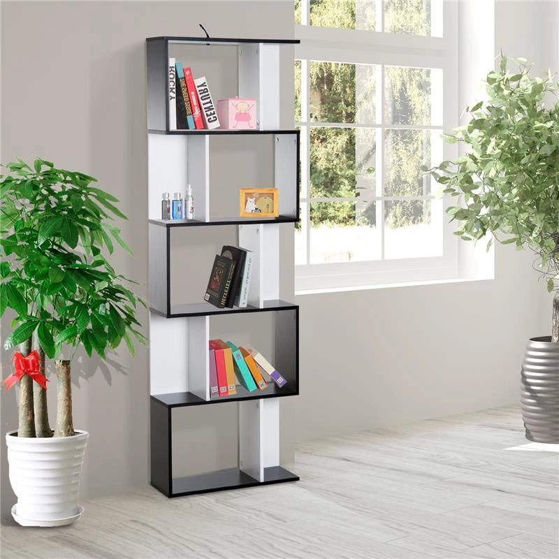 LIBRERIA DA MURO MODERNA 5 RIPIANI 60 X 24 X 184.5 CM IN LEGNO BIANCO E NERO