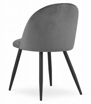 Valora Bello Chair in velluto grigio scuro con gambe nere, set da 4